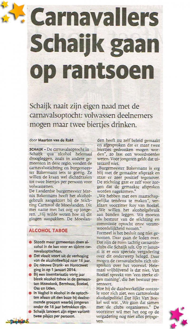 Carnavallers Schaijk gaan op rantsoen