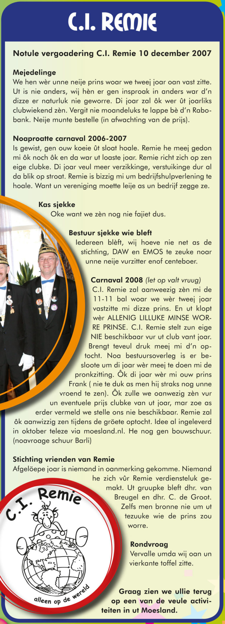 Stukje van C.I. Remie uit de carnavalskrant van 2008