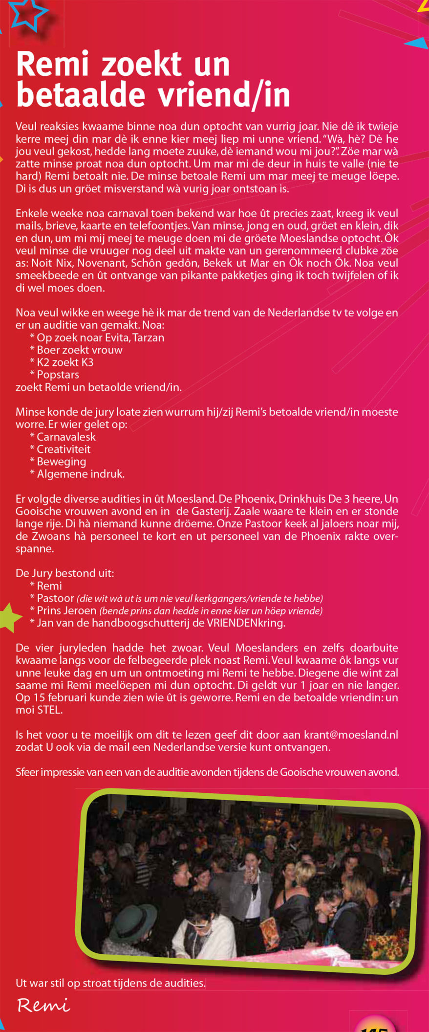 Stukje van C.I. Remie uit de carnavalskrant van 2010