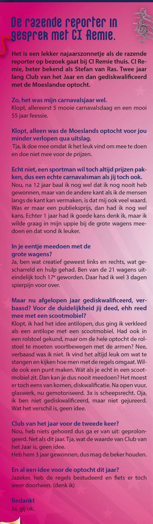 Stukje van C.I. Remie uit de carnavalskrant van 2014